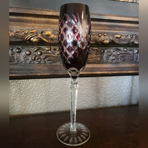 Antique Ruby Bohemian Crystal Champagne Flute - Picture 6 of 6